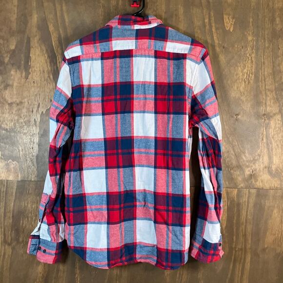 Express Mens Shirt Red White Blue Plaid Button Down Flannel 100% Cotton M - Picture 10 of 12